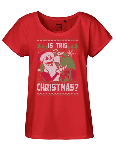 Ugly Sweater Skeleton Christmas - Ugly Sweater, Holiday, Christmas, Merry Christmas, Ugly Christmas Sweater, Christmas Sweater, Christmas Eve, Pixel Art, skeleton, skull, dog, pet, snow, movie, classic, stop-motion, animation, dark, halloween - Fairtrade Girl Shirt