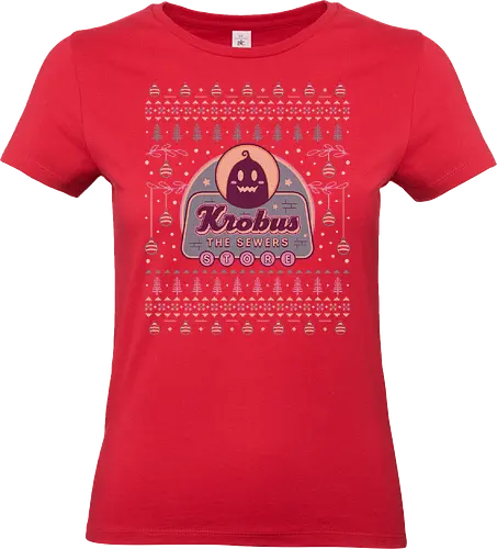 Krobus The Merchant Ugly Sweater - valley, junimos, rpg, gaming, gamer, video game, farming game, farming simulator, pelican town, farmer, stardrop, krobus, ugly christmas sweater, xmas, merry christmas - Standard T-Shirt (Women)