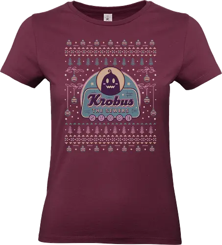 Krobus The Merchant Ugly Sweater - valley, junimos, rpg, gaming, gamer, video game, farming game, farming simulator, pelican town, farmer, stardrop, krobus, ugly christmas sweater, xmas, merry christmas - Standard T-Shirt (Women)