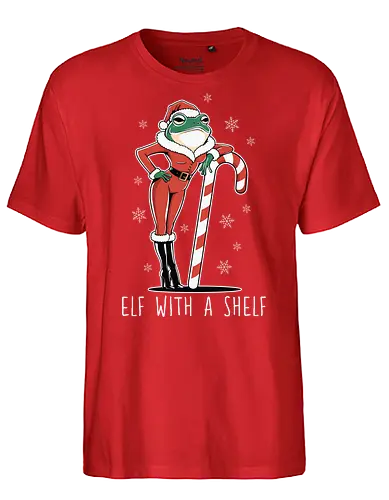 Elf with a Shelf - frog, santa, candy cane, snowflakes, christmas, humor, festive, holiday, elf, costume - Fairtrade T-Shirt