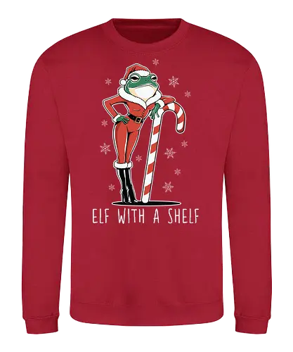 Elf with a Shelf - frog, santa, candy cane, snowflakes, christmas, humor, festive, holiday, elf, costume - Sweatshirt