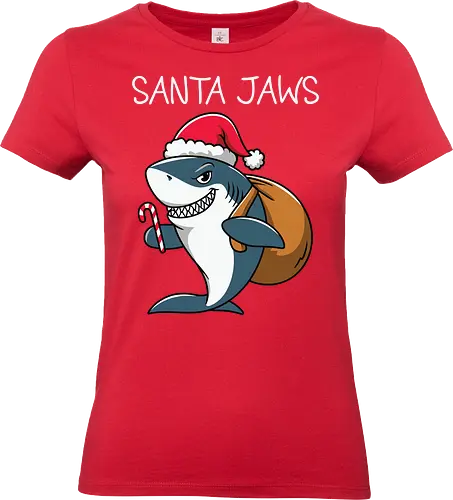 Santa Jaws - shark, santa, christmas, candy cane, sack, festive, humor, holiday, pun, hat - Standard T-Shirt (Women)