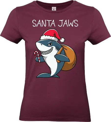 Santa Jaws - shark, santa, christmas, candy cane, sack, festive, humor, holiday, pun, hat - Standard T-Shirt (Women)