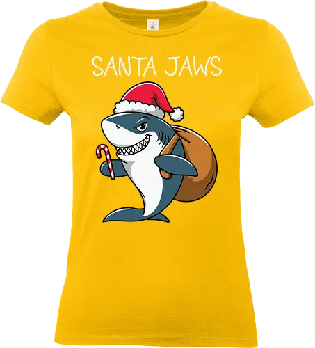 Santa Jaws - shark, santa, christmas, candy cane, sack, festive, humor, holiday, pun, hat - Standard T-Shirt (Women)