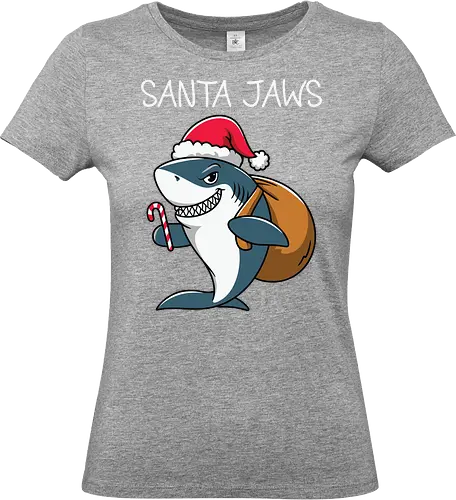 Santa Jaws - shark, santa, christmas, candy cane, sack, festive, humor, holiday, pun, hat - Standard T-Shirt (Women)