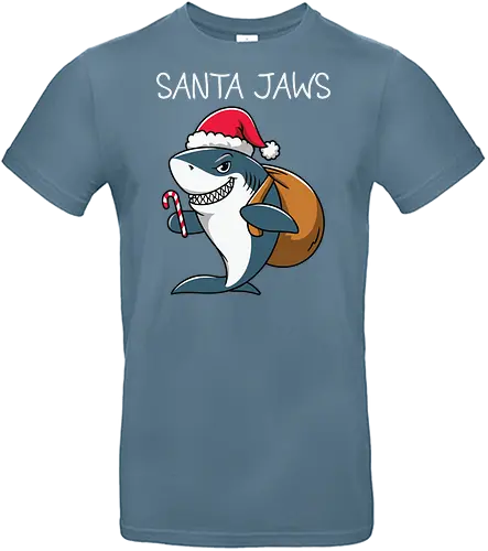 Santa Jaws - shark, santa, christmas, candy cane, sack, festive, humor, holiday, pun, hat - Standard T-Shirt