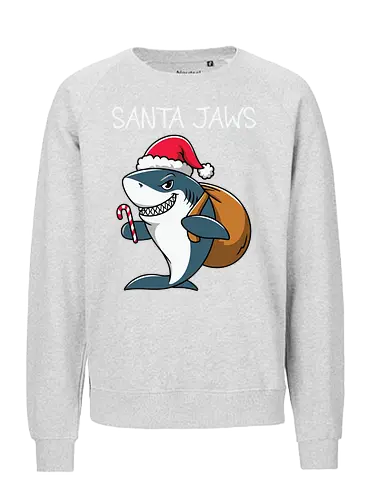 Santa Jaws - shark, santa, christmas, candy cane, sack, festive, humor, holiday, pun, hat - Fairtrade Sweatshirt