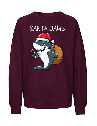 Santa Jaws - shark, santa, christmas, candy cane, sack, festive, humor, holiday, pun, hat - Fairtrade Sweatshirt