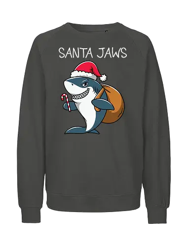 Santa Jaws - shark, santa, christmas, candy cane, sack, festive, humor, holiday, pun, hat - Fairtrade Sweatshirt