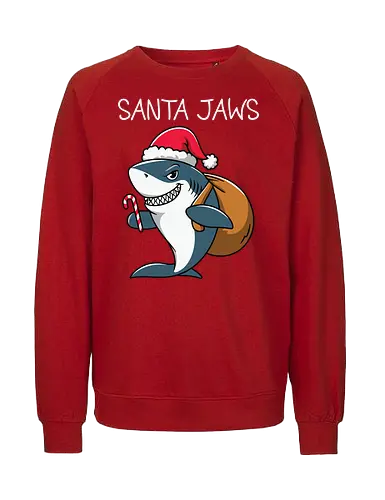 Santa Jaws - shark, santa, christmas, candy cane, sack, festive, humor, holiday, pun, hat - Fairtrade Sweatshirt
