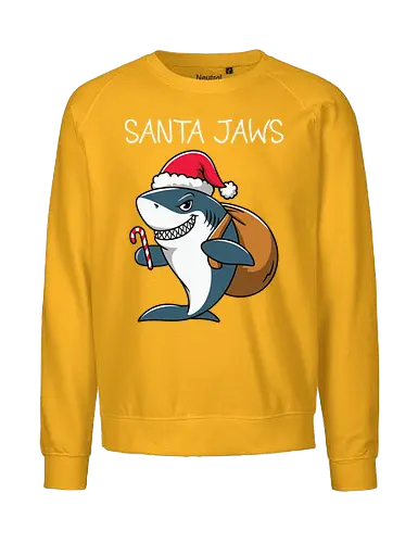 Santa Jaws - shark, santa, christmas, candy cane, sack, festive, humor, holiday, pun, hat - Fairtrade Sweatshirt