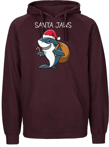 Santa Jaws - shark, santa, christmas, candy cane, sack, festive, humor, holiday, pun, hat - Fairtrade Hoodie