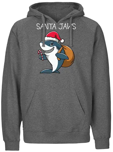 Santa Jaws - shark, santa, christmas, candy cane, sack, festive, humor, holiday, pun, hat - Fairtrade Hoodie