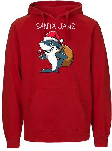 Santa Jaws - shark, santa, christmas, candy cane, sack, festive, humor, holiday, pun, hat - Fairtrade Hoodie