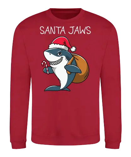 Santa Jaws - shark, santa, christmas, candy cane, sack, festive, humor, holiday, pun, hat - Sweatshirt