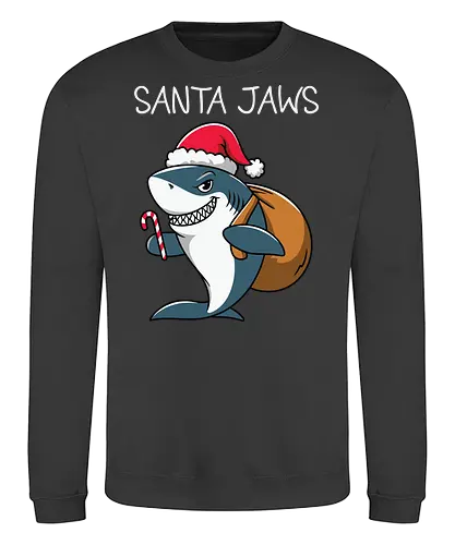 Santa Jaws - shark, santa, christmas, candy cane, sack, festive, humor, holiday, pun, hat - Sweatshirt