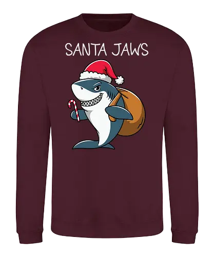 Santa Jaws - shark, santa, christmas, candy cane, sack, festive, humor, holiday, pun, hat - Sweatshirt