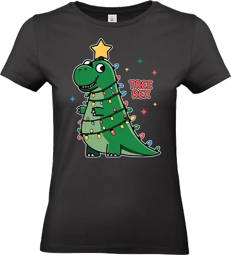 Tree Rex - dinosaur, christmas, holiday, lights, star, green, humor, decoration, festive, cartoon - Standard T-Shirt (Women)