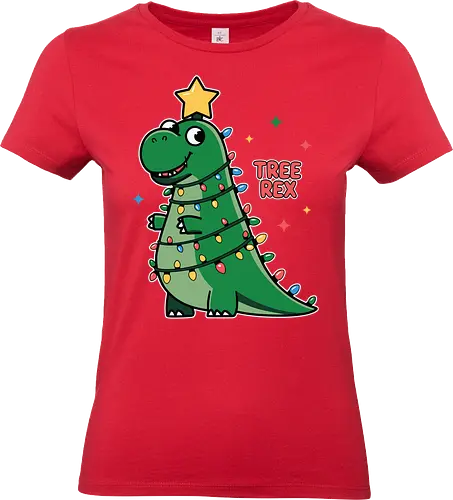 Tree Rex - dinosaur, christmas, holiday, lights, star, green, humor, decoration, festive, cartoon - Standard T-Shirt (Women)