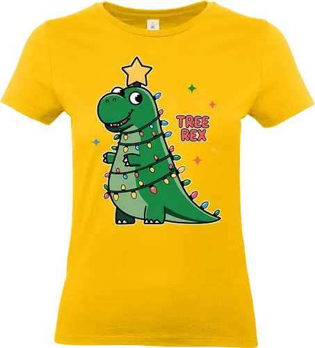 Tree Rex - dinosaur, christmas, holiday, lights, star, green, humor, decoration, festive, cartoon - Standard T-Shirt (Women)