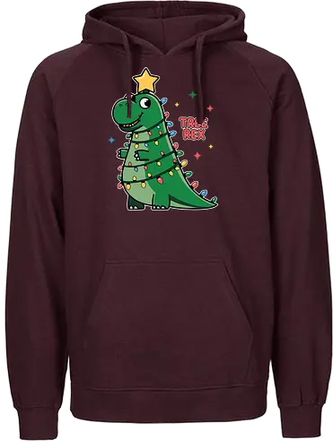Tree Rex - dinosaur, christmas, holiday, lights, star, green, humor, decoration, festive, cartoon - Fairtrade Hoodie