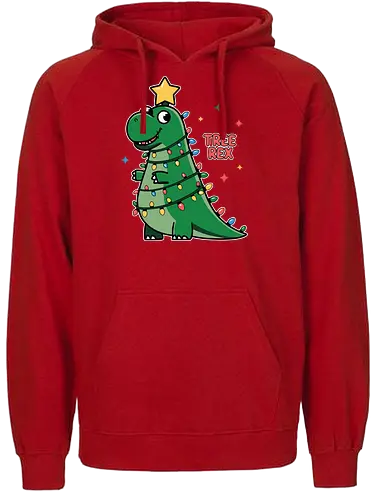 Tree Rex - dinosaur, christmas, holiday, lights, star, green, humor, decoration, festive, cartoon - Fairtrade Hoodie