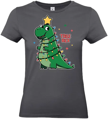 Tree Rex - dinosaur, christmas, holiday, lights, star, green, humor, decoration, festive, cartoon - Standard T-Shirt (Women)