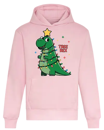 Tree Rex - dinosaur, christmas, holiday, lights, star, green, humor, decoration, festive, cartoon - Heavyweight Hoodie
