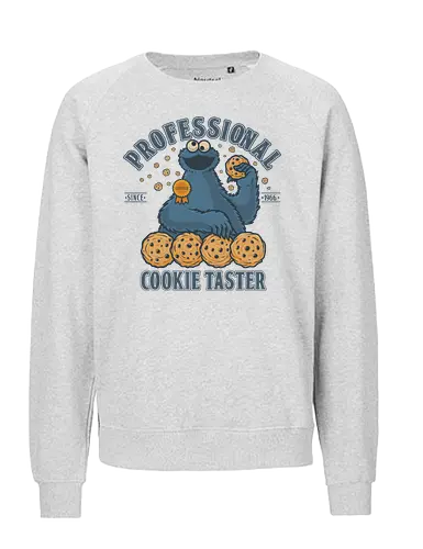 Professional Cookie Taster - cookie, monster, funny, food, foodie, blue, puppet, kids, eating - Fairtrade Sweatshirt
