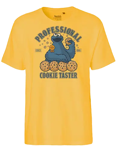Professional Cookie Taster - cookie, monster, funny, food, foodie, blue, puppet, kids, eating - Fairtrade T-Shirt