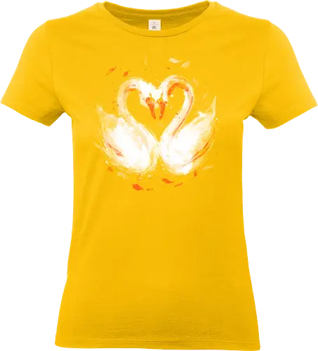 Swans in love - swans, birds, love, heart, nature, romance, romantic, watercolor, painting - Standard T-Shirt (Women)
