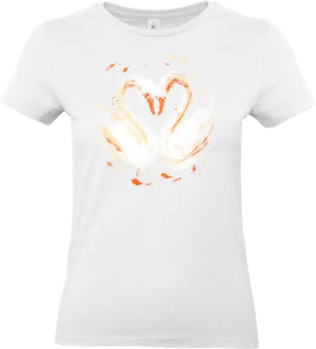 Swans in love - swans, birds, love, heart, nature, romance, romantic, watercolor, painting - Standard T-Shirt (Women)