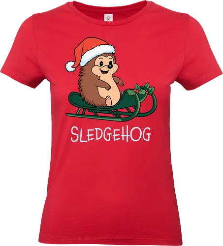 SLEDGEHOG - hedgehog, sled, santa hat, holly, christmas, festive, cute, joyful, cartoon, humor - Standard T-Shirt (Women)