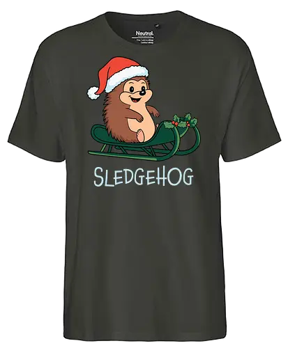 SLEDGEHOG - hedgehog, sled, santa hat, holly, christmas, festive, cute, joyful, cartoon, humor - Fairtrade T-Shirt