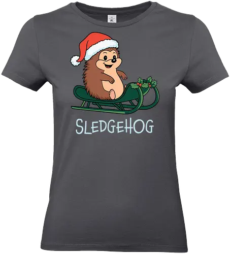 SLEDGEHOG - hedgehog, sled, santa hat, holly, christmas, festive, cute, joyful, cartoon, humor - Standard T-Shirt (Women)