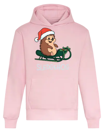 SLEDGEHOG - hedgehog, sled, santa hat, holly, christmas, festive, cute, joyful, cartoon, humor - Heavyweight Hoodie