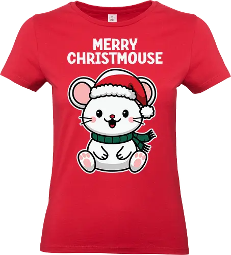 Merry Christmouse - christmas, mouse, santa hat, scarf, cute, cartoon, festive, holiday, cheerful - Standard T-Shirt (Women)