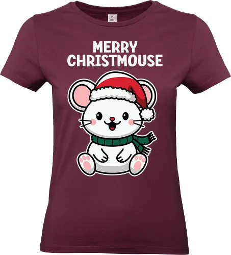Merry Christmouse - christmas, mouse, santa hat, scarf, cute, cartoon, festive, holiday, cheerful - Standard T-Shirt (Women)