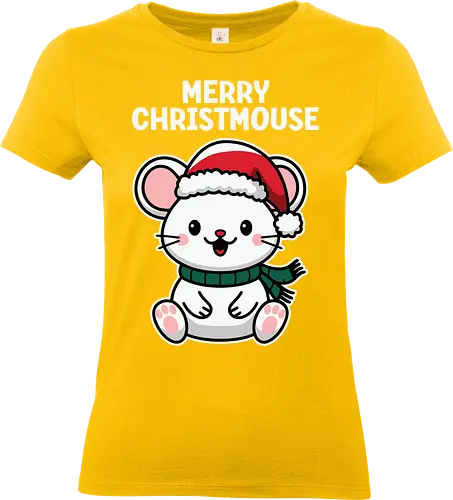 Merry Christmouse - christmas, mouse, santa hat, scarf, cute, cartoon, festive, holiday, cheerful - Standard T-Shirt (Women)