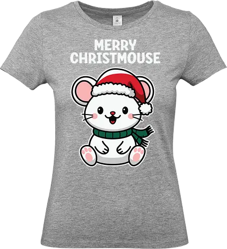 Merry Christmouse - christmas, mouse, santa hat, scarf, cute, cartoon, festive, holiday, cheerful - Standard T-Shirt (Women)