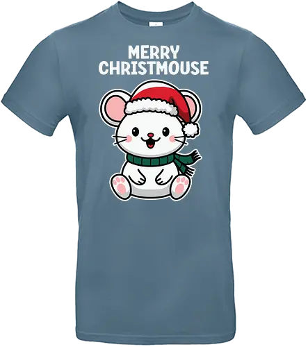 Merry Christmouse - christmas, mouse, santa hat, scarf, cute, cartoon, festive, holiday, cheerful - Standard T-Shirt