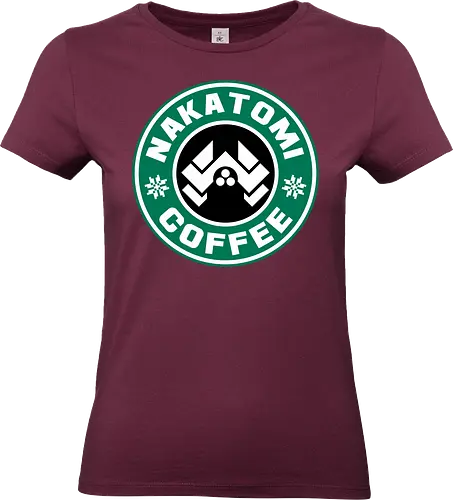 nakatomi coffee - ugly christmas, christmas, xmas, nakatomi, plaza, christmas party, logo, diehard, winter, snow, pixel, vintage, classic, retro - Standard T-Shirt (Women)