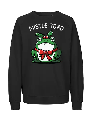 MISTLE-TOAD - frog, cartoon, holiday, mistletoe, pun, humor, festive, bow, holly, berries - Fairtrade Sweatshirt