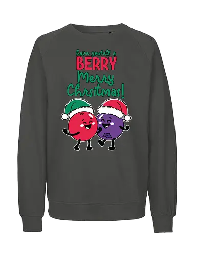 Have yourself a BERRY Merry Christmas! - christmas, berries, cartoon, santa hats, festive, holiday, red, purple, cheerful - Fairtrade Sweatshirt
