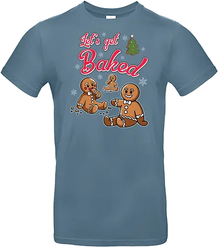 Let's get Baked - gingerbread, holiday, christmas, cookies, humor, festive, snowflakes, lettering, tree, baking - Standard T-Shirt
