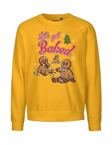 Let's get Baked - gingerbread, holiday, christmas, cookies, humor, festive, snowflakes, lettering, tree, baking - Fairtrade Sweatshirt