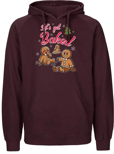 Let's get Baked - gingerbread, holiday, christmas, cookies, humor, festive, snowflakes, lettering, tree, baking - Fairtrade Hoodie