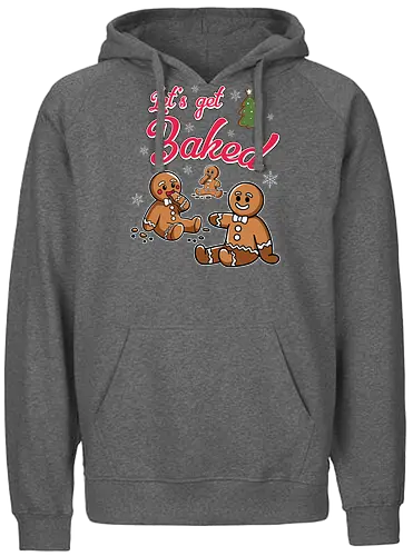 Let's get Baked - gingerbread, holiday, christmas, cookies, humor, festive, snowflakes, lettering, tree, baking - Fairtrade Hoodie