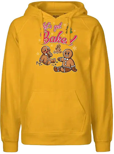 Let's get Baked - gingerbread, holiday, christmas, cookies, humor, festive, snowflakes, lettering, tree, baking - Fairtrade Hoodie