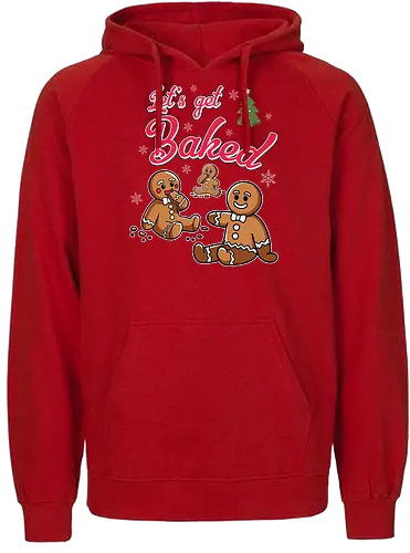 Let's get Baked - gingerbread, holiday, christmas, cookies, humor, festive, snowflakes, lettering, tree, baking - Fairtrade Hoodie